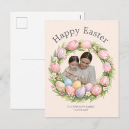 Postal Festiva Floral Wreath & Family Photo Personalized Easter 