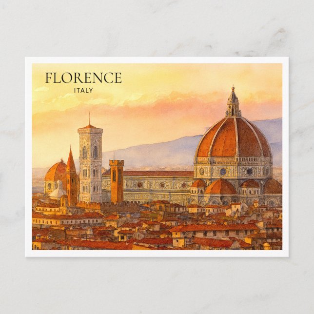 Postal Festiva Florencia Italia Acuarela Retro Viaje (Anverso)