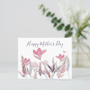 Postal Festiva Flores acuarelas Feliz Día de la Madre