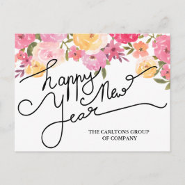 Postal Festiva Flores acuáticas: tipografía de Año Nuevo feliz