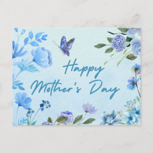 Postal Festiva Flores azules del día de la madre feliz