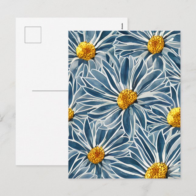 Postal Festiva Flores azules y amarillas grandes (Anverso / Reverso)