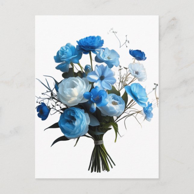Postal Festiva Flores azules y blancas (Anverso)