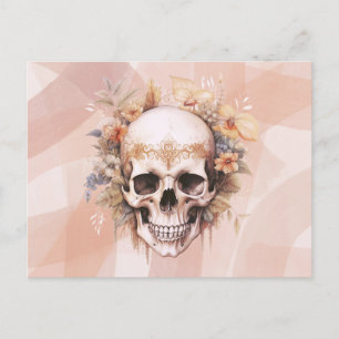 Postal Festiva Flores Bohemias de Calavera de Oro de Halloween