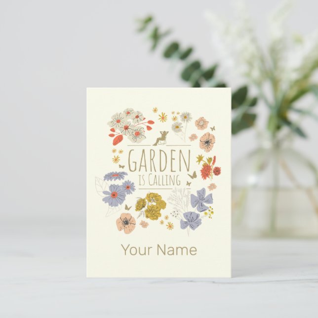 Postal Festiva Flores botánicas de jardín para mamá y papá jardin (Anverso de pie)