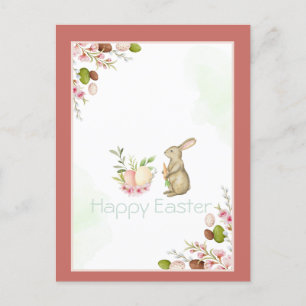 Postal Festiva Flores de conejito lindo huevos de Pascua