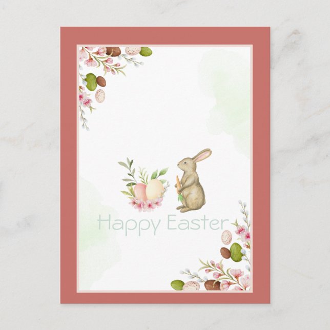 Postal Festiva Flores de conejito lindo huevos de Pascua  (Anverso)