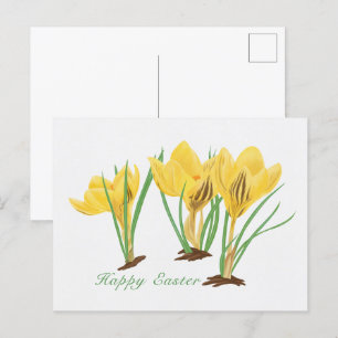 Postal Festiva Flores de croco amarillo vibrante Feliz Pascua