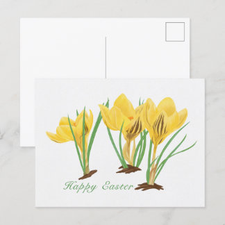 Postal Festiva Flores de croco amarillo vibrante Feliz Pascua