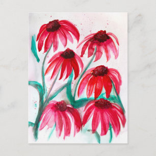 Postal Festiva Flores de Echinacea en Flor – Estilo Acuarela