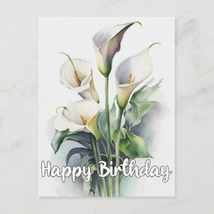 Postal Festiva Flores de Lirio de Calla Bonito Feliz Cumpleaños
