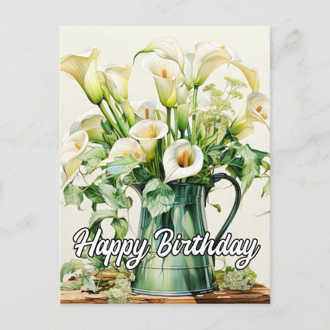 Postal Festiva Flores de Lirios de Calla Frescos Recogidos (Anverso)
