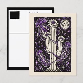 Postal Festiva flores de medusas de cactus cósmico