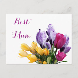 Postal Festiva flores de tulipán rosado de color morado para mamá