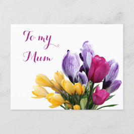 Postal Festiva flores de tulipán rosado de color morado para mamá