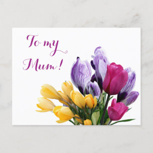 Postal Festiva flores de tulipán rosado de color morado para mamá