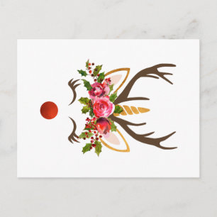 Postal Festiva Flores de unicornio de reno/Navidades