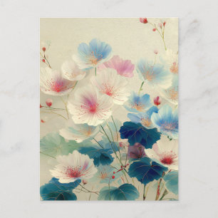 Postal Festiva Flores en Flor - Arte Botánico en Suaves Pasteles 
