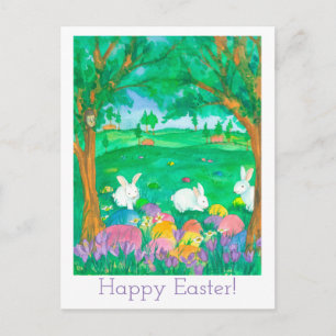 Postal Festiva Flores felices de la acuarela de Pascua