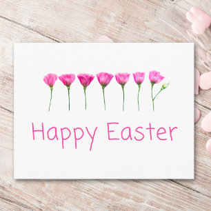 Postal Festiva Flores Rosadas Mínimas Feliz Pascua Moderna de Pri