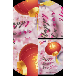 Postal Festiva Flores rosas alegres Lantern Año Nuevo Chino