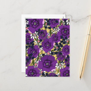 Postal Festiva Flores salvajes púrpura vintage