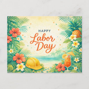Postal Festiva Flores Tropicales de Playa Feliz Día del Trabajo