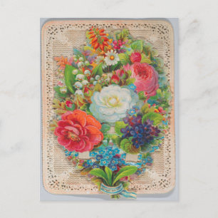 Postal Festiva Flores Vintage Día de San Valentín