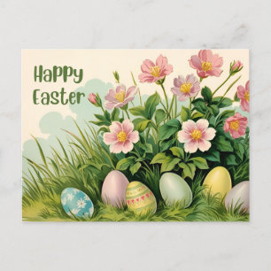 Postal Festiva Flores y huevos de pascua felices en Semana Santa