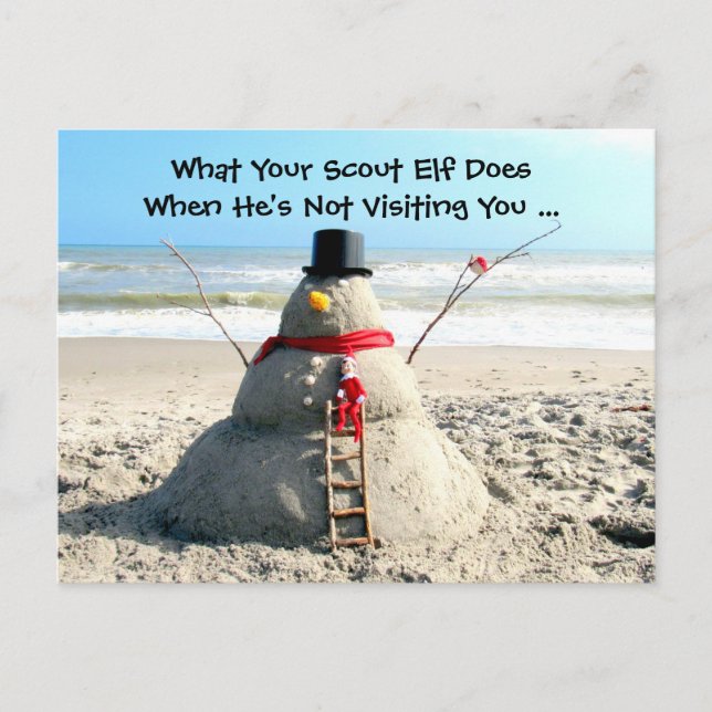 Postal Festiva Florida Beach Snowman y Navidades de Elf PostCard (Anverso)