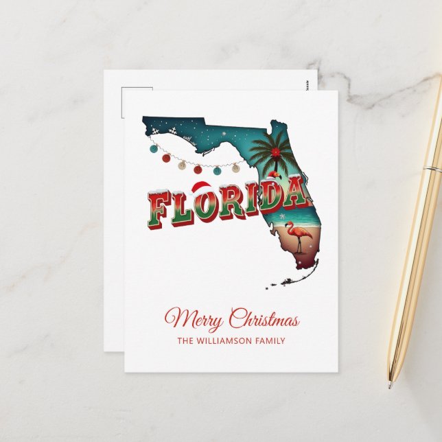 Postal Festiva Florida Navidades Estado Mapa Ilustracion Holida (Anverso/Reverso In Situ)