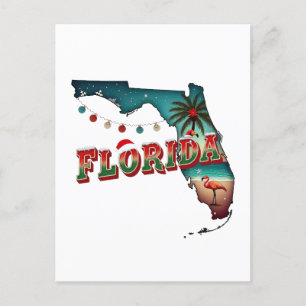 Postal Festiva Florida Navidades Estado Mapa Ilustracion Holida
