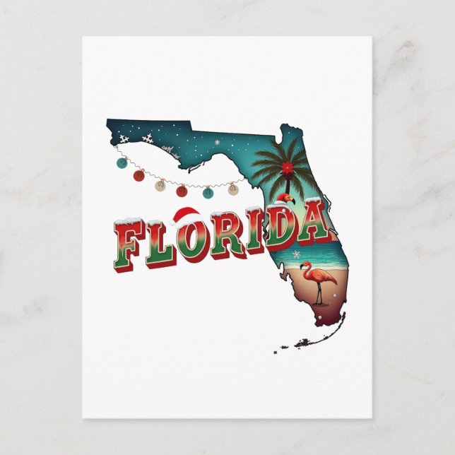 Postal Festiva Florida Navidades Estado Mapa Ilustracion Holida (Anverso)