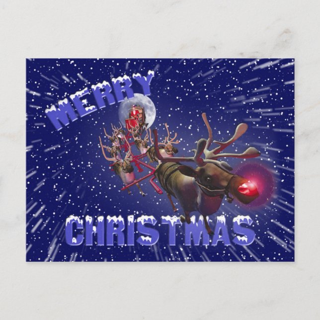 Postal Festiva Flying Santa Claus Red Nosed Reindeer (Anverso)