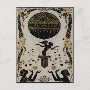 Postal Festiva Flying Valentines ~ Postcard Art Nouveau French