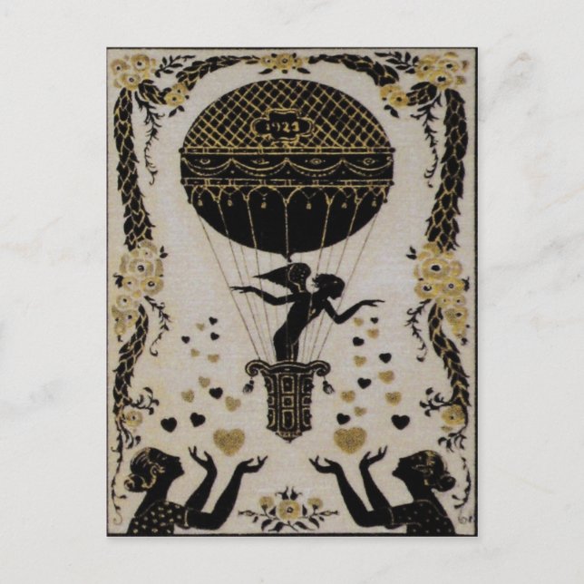 Postal Festiva Flying Valentines ~ Postcard Art Nouveau French (Anverso)