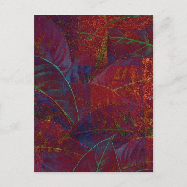 Postal Festiva Foliage de otoño retro Burgundy deja el metal (Anverso)