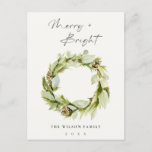 Postal Festiva Foliage Winter Wreath Merry & Bright Navidades<br><div class="desc">Si necesitas más personalización,  por favor,  no dudes en enviarme un mensaje a yellowfebstudio@gmail.com.</div>