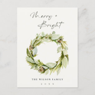 Postal Festiva Foliage Winter Wreath Merry & Bright Navidades