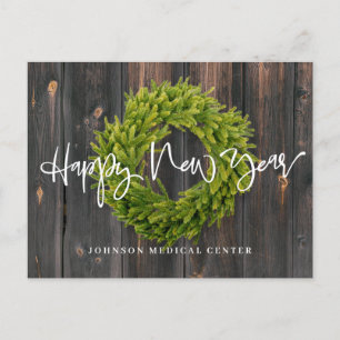 Postal Festiva Foliage Wreath sobre la medicina de Año Nuevo feli