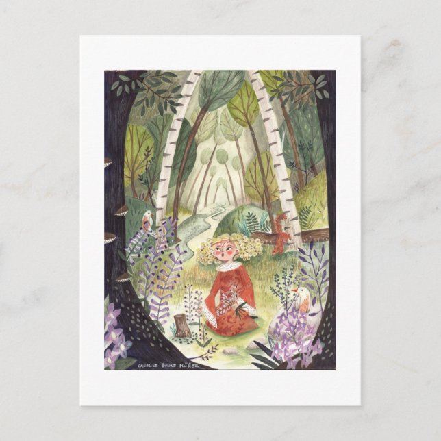 Postal Festiva Folktale Fairytale | El bosque de Lilacs | Green (Anverso)