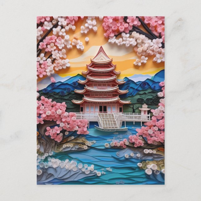 Postal Festiva Fondo del paisaje colorido japonés (Anverso)