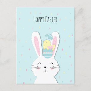 Postal Festiva Fondo turquesa del conejito de Pascua