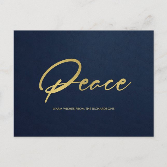 POSTAL FESTIVA FORMAL NAVY FAUX GOLD  MINIMAL CALLIGRAPHY PEACE (Anverso)