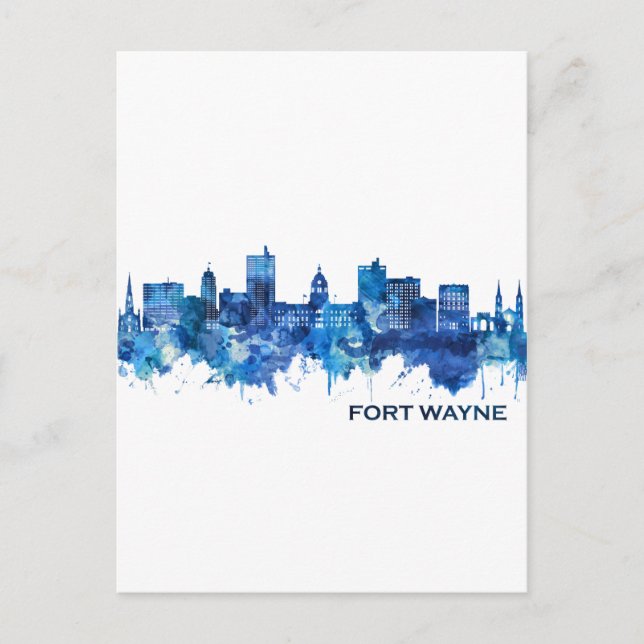 Postal Festiva Fort Wayne Indiana Skyline Blue (Anverso)