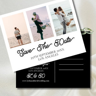 Postal Festiva Foto boda Blanco Negro Guardar la fecha