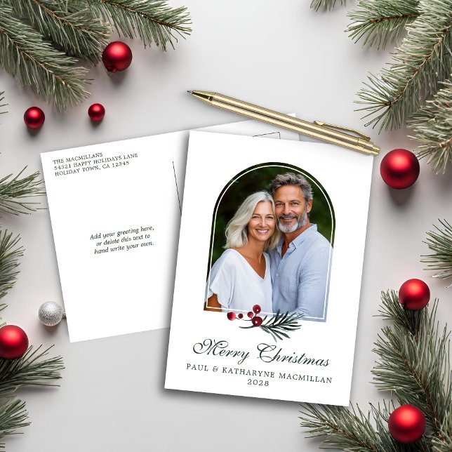 Postal Festiva Foto botánica navideña del Arco Elegante (Elegant Arch Christmas Botanical Holiday Photo Postcard)
