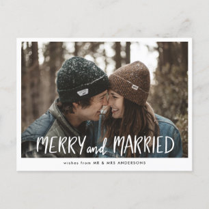Postal Festiva Foto Casual Merry Y Pareja De Guión Casada