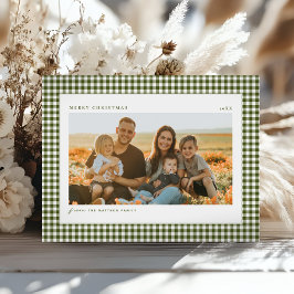 Postal Festiva Foto clásica de la familia de Navidades verdes