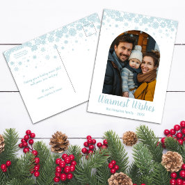 Postal Festiva Foto con arcos de copo de nieve azul minimalista